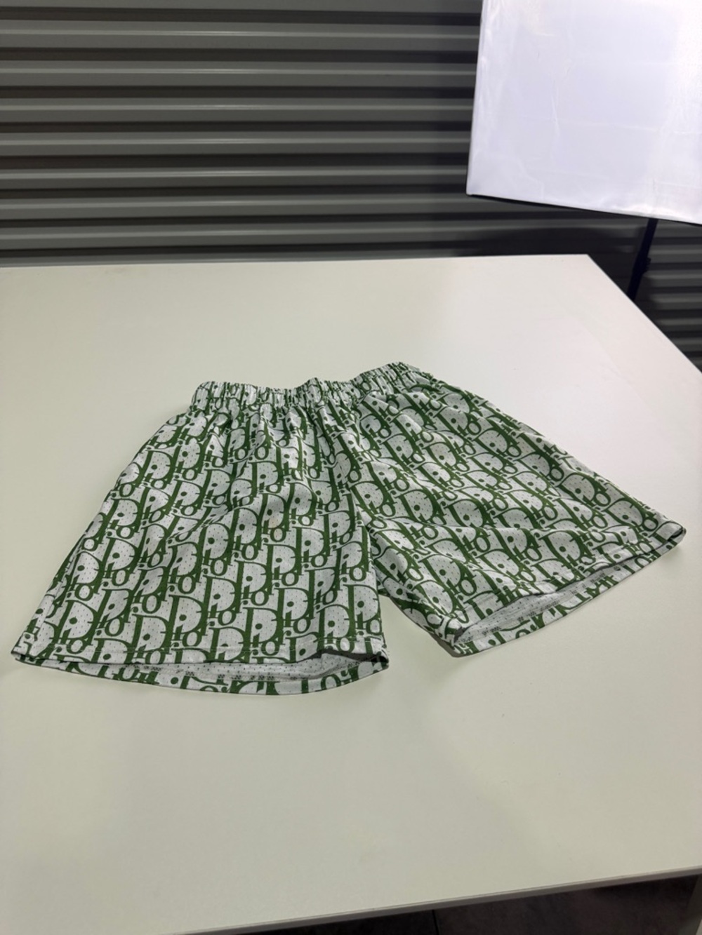 Dior White and Green Monogram Elastic-Waist Shorts S
